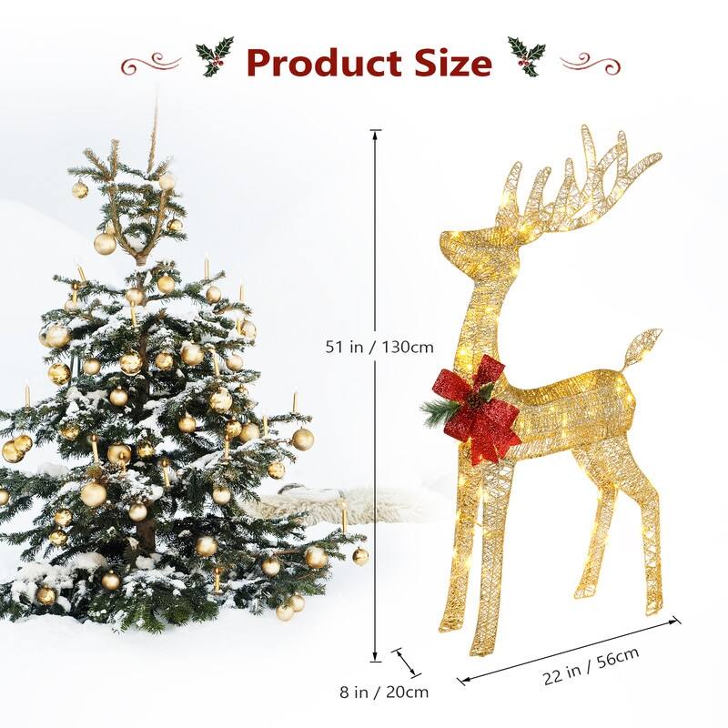 Lighted Christmas Reindeer Outdoor Decorations with Pre-lit 180 LED Lights - Gold