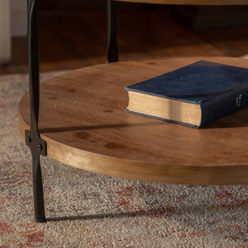 Modern Handcraft Wooden Round Two-ply Coffee Table with 4 Metal Legs