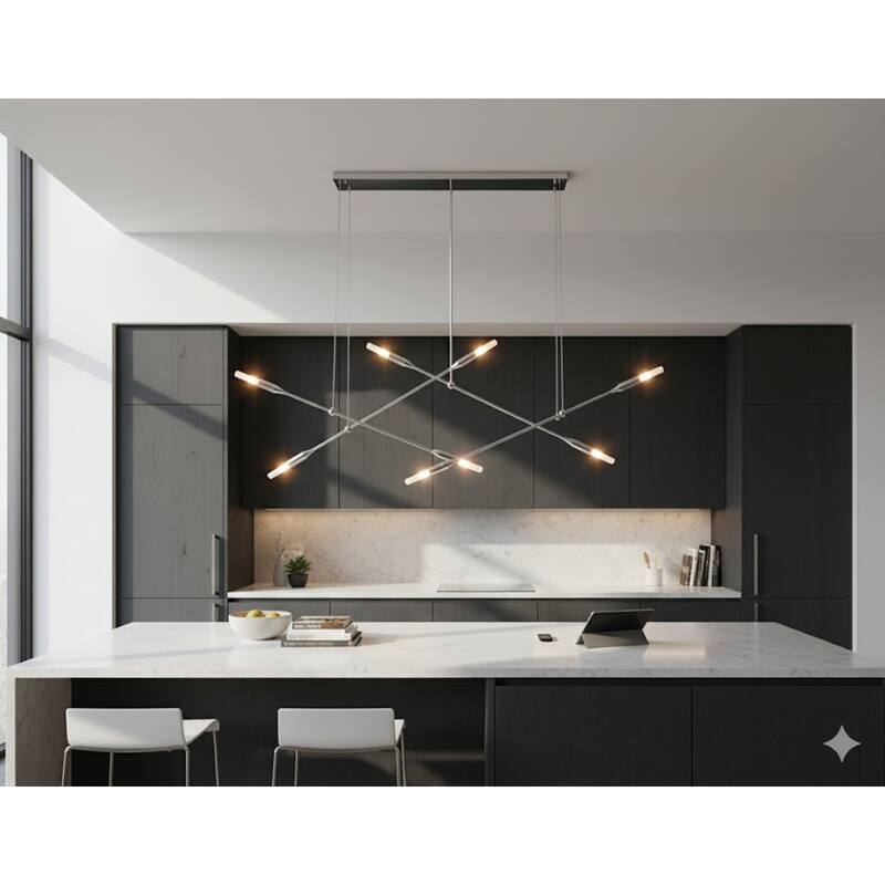 8-Light Chrome Iron Chandelier With Stick Arms