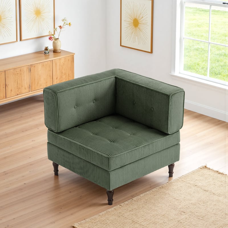 32.57" W Upholstered Corduroy Corner Accent Chair - Green