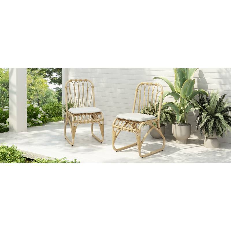 Roomfitters Set of 2 Hand-Woven PE Wicker Petal Chairs, Heavy-Duty 400lb Capacity with Washable Cushions