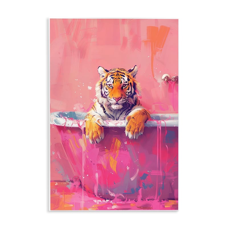 Stupell Bright Bathing Tiger in Tub Wall Plaque Art Design By LSR Design Studio - 13 x 19