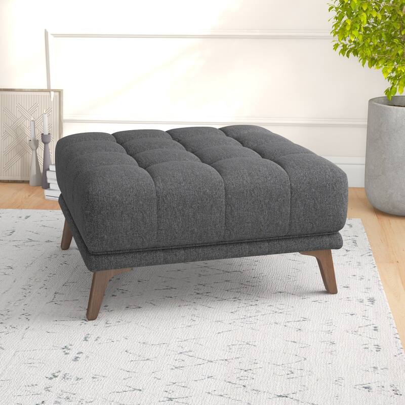 GDFStudio - Addison Modern 37" Square Tufted Linen Upholstered Ottoman