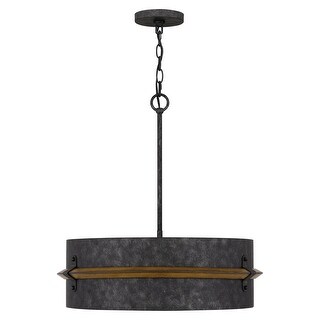 Lariat 3-Light Old Black Drum Pendant Light with Wooden Trim