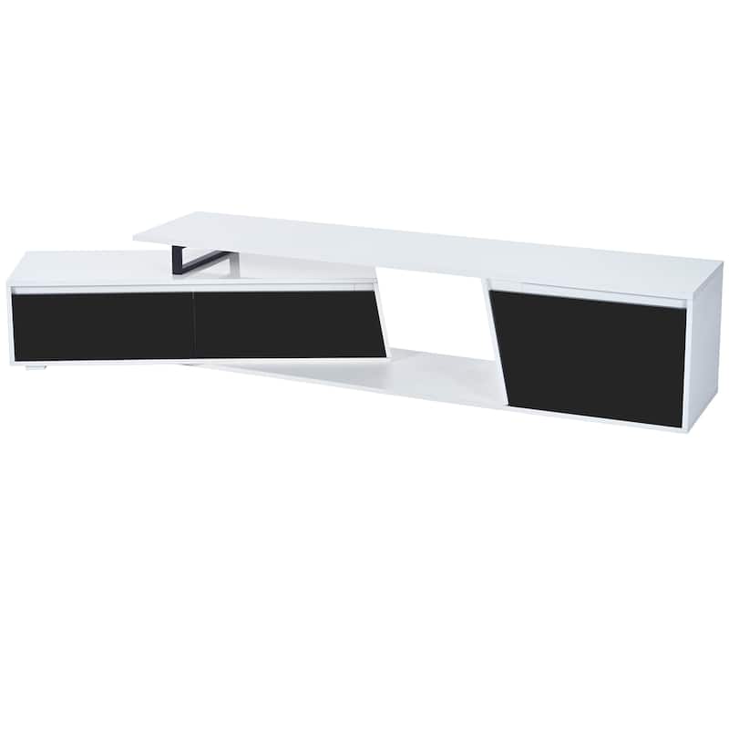 White Modern Extendable TV Stand with 2 Drawers and 1 Cabinet for TVs Up to 100"