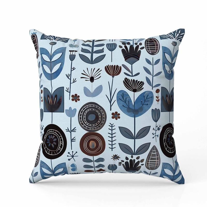 Baltic Blossoms Faux Suede Reversible Throw Pillow SkyBlue and Black