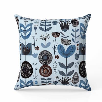Baltic Blossoms Faux Suede Reversible Throw Pillow SkyBlue and Black