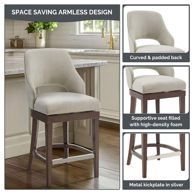 Madison Park Jillian Upholstered Counter Stool with Cutout Back Design and Swivel Sea