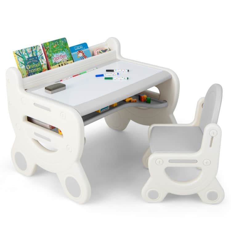Kids Drawing Table and Chair Set with Watercolor Pens and Blackboard Eraser - 30.5" x 23.5" x 23"