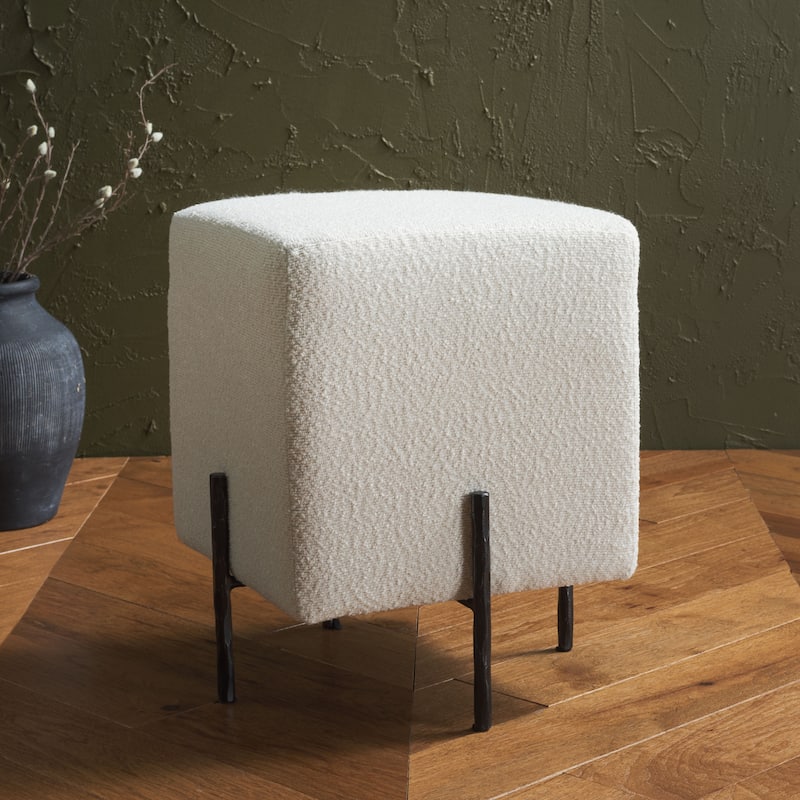 SAFAVIEH Couture Jessa Square Boucle Ottoman - Ivory/Black
