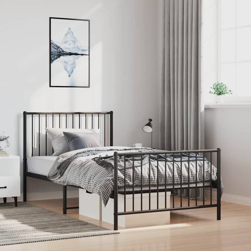 vidaXL Metal Bed Frame, No Mattress - Black 81.5" x 41.1" x 35.6" - Twin