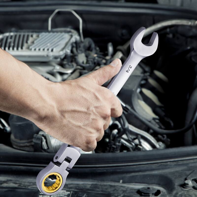 8 Pieces Carbon Steel SAE Flex-Head Wrench Set with 72-Tooth Ratchet Ideal for DIY Projects or Household Repairs
