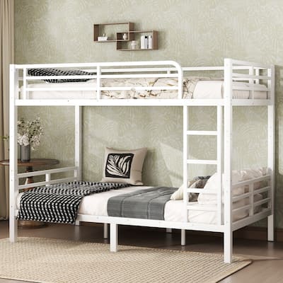 Anti-Noise Design Metal Bed Frame Twin XL Over Twin XL Bunk Bed with Guardrails and Under Bed Storage for Home or Dormitory