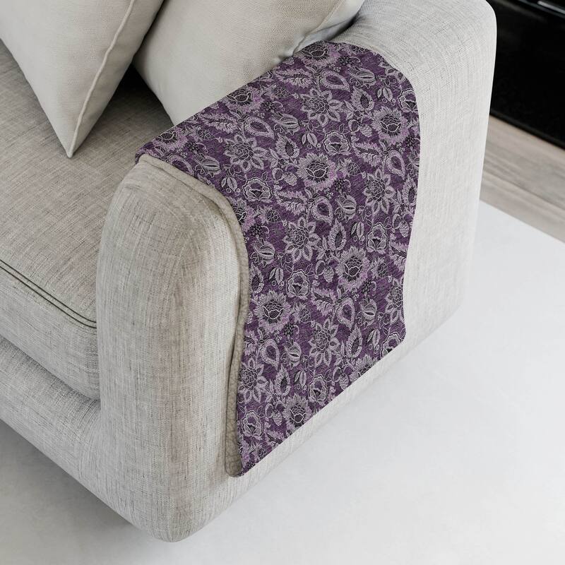 Premium Machine Washable Floral Sherpa Throw Blanket - Eggplant - 4'2" x 5'10"