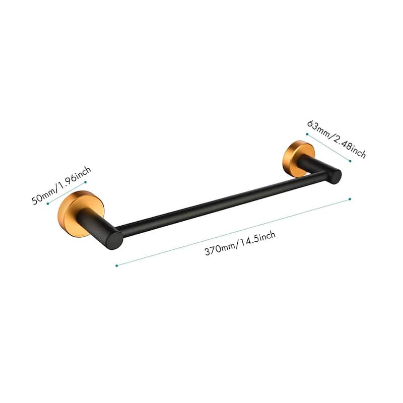 6 Piece Wall Mount Bathroom Towel Rack Set In Matte Black Gold Accent - Gold+Matte Black