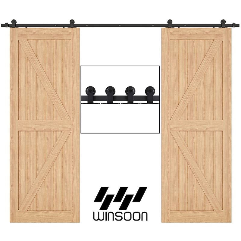 WINSOON 5-12 FT Double Doors Antique Top Mount Sliding Barn Door Hardware