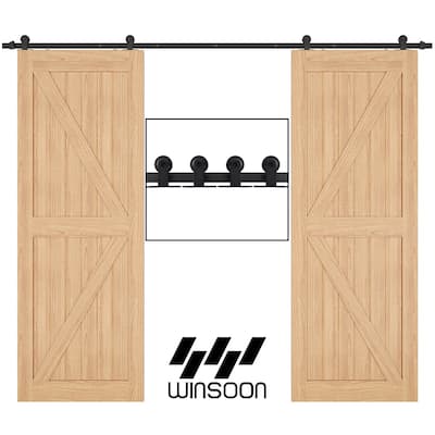WINSOON 5-12 FT Double Doors Antique Top Mount Sliding Barn Door Hardware