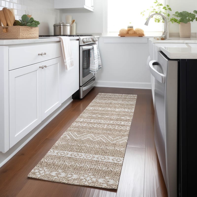 Machine Washable Indoor/ Outdoor Chantille Boho Stripes Rug