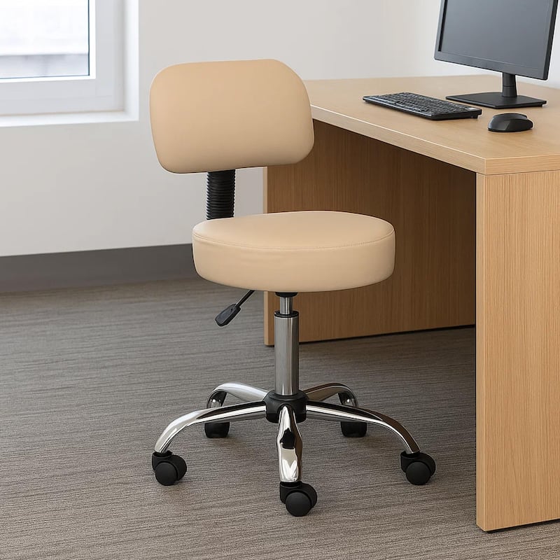 Fea Rolling Medical Swivel Stool, Round Beige Padded Seat, Low Back