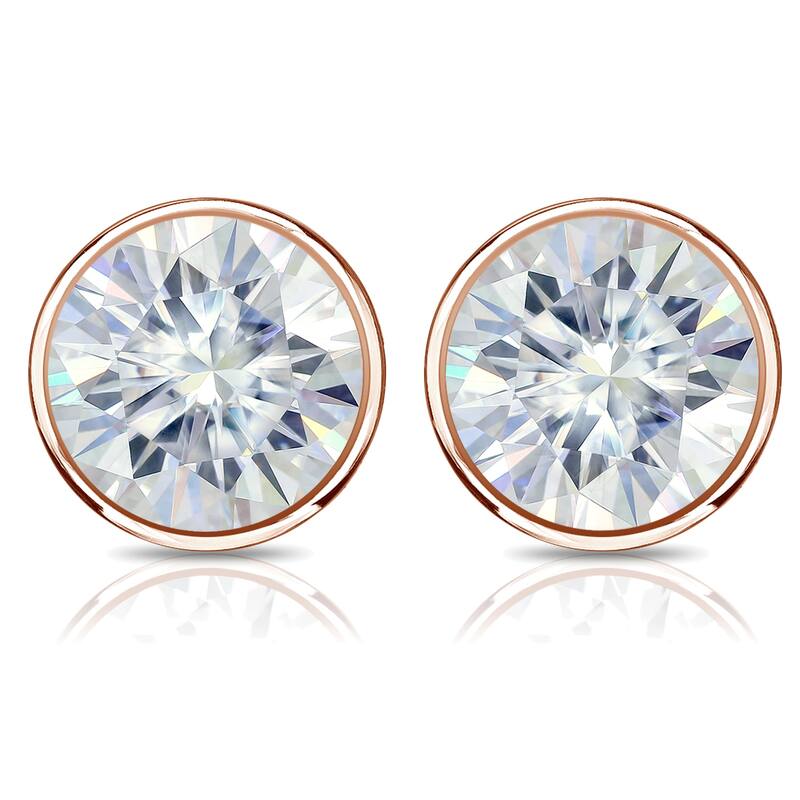 Auriya 14k Gold 2ctw Bezel-set Round Moissanite Stud Earrings - 6.5 mm