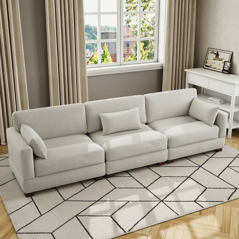 Corduroy Modular Sectional Sofa with Ottoman and Pillows