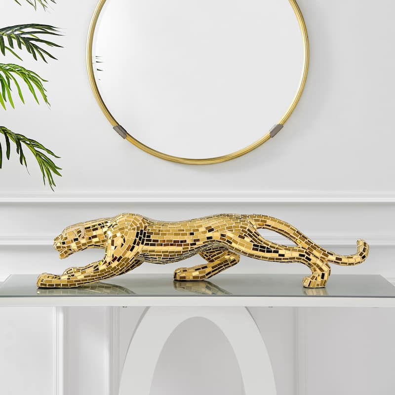 Sitting Panther Resin Sculpture - N/A