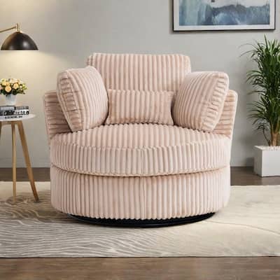 Corduroy 360° Swivel Barrel Chair with 4 Pillows and 400lb Weight Capacity