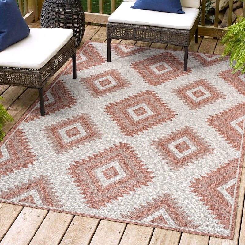 JONATHAN Y Aimee Geometric Moroccan Diamond Black/Cream Indoor/Outdoor Area Rug