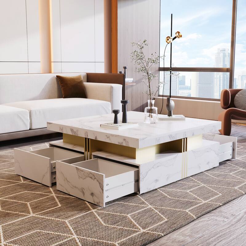 Modern Square Storage Coffee Table with 4 Drawers