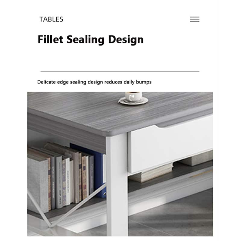 55.12"W Rectangle Desk Grey White with Drawer