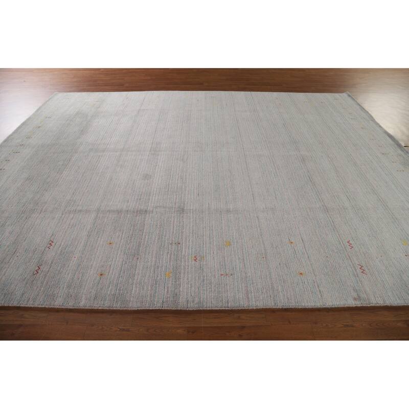 Beige Tribal Gabbeh Area Rug Hand-Knotted Wool Carpet - 8'9"x 11'8"