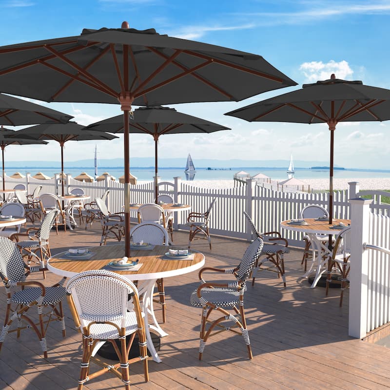 California Umbrella 9-ft. Round Marenti Wood-framed Olefin Patio Umbrella (No Base) - Black
