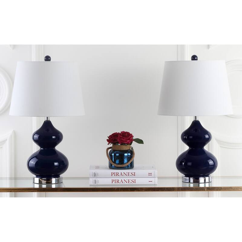 SAFAVIEH Lighting 24-inch Eva Double Gourd Glass Navy Table Lamp (Set of 2) - 14"x14"x24"