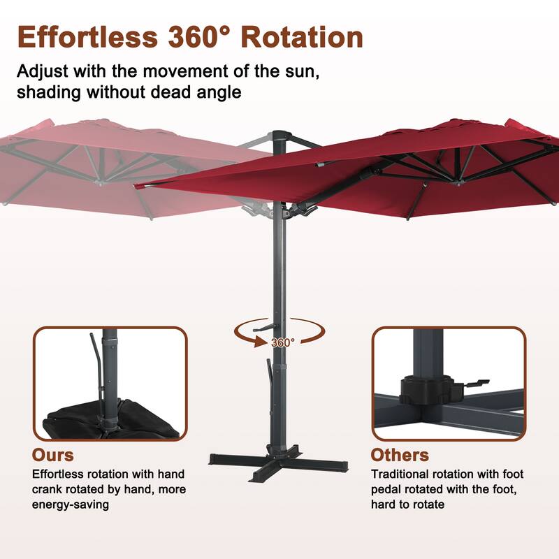 10FT Patio Square Cantilever Market Umbrella with Bluetooth Lights