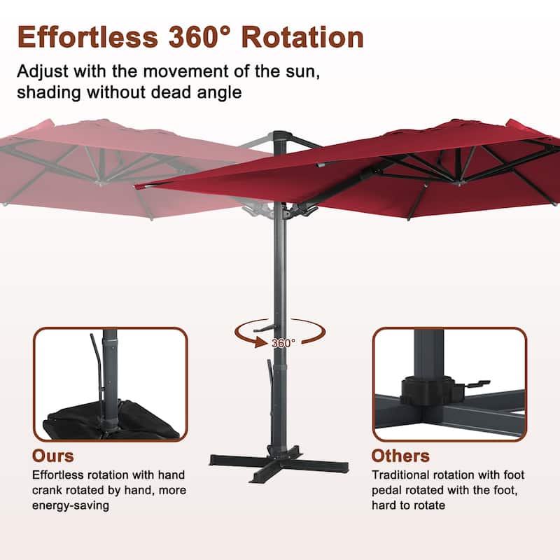 10 x 13ft Patio Cantilever Market Umbrella with Bluetooth Lights