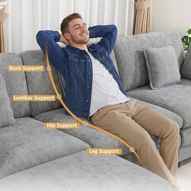 MCombo 111.8'' Modular Sectional Sofa Couch with Reversible Ottoman for Living Room, L Shaped Sofa, FSC Certified