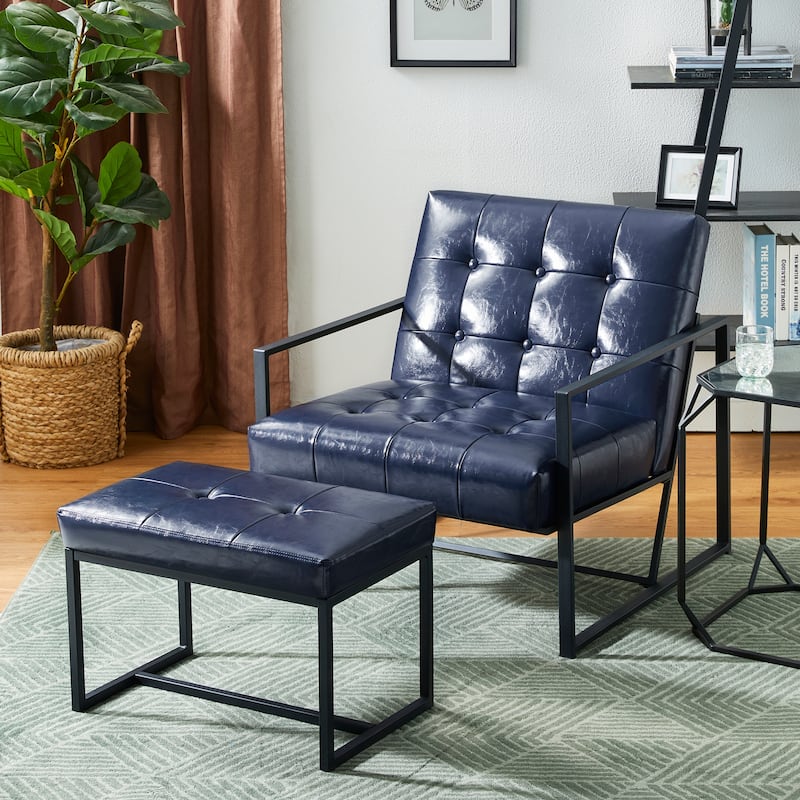Glitzhome Set of 2 24"W Modern PU Leather Button-tufted Ottoman Foot stool