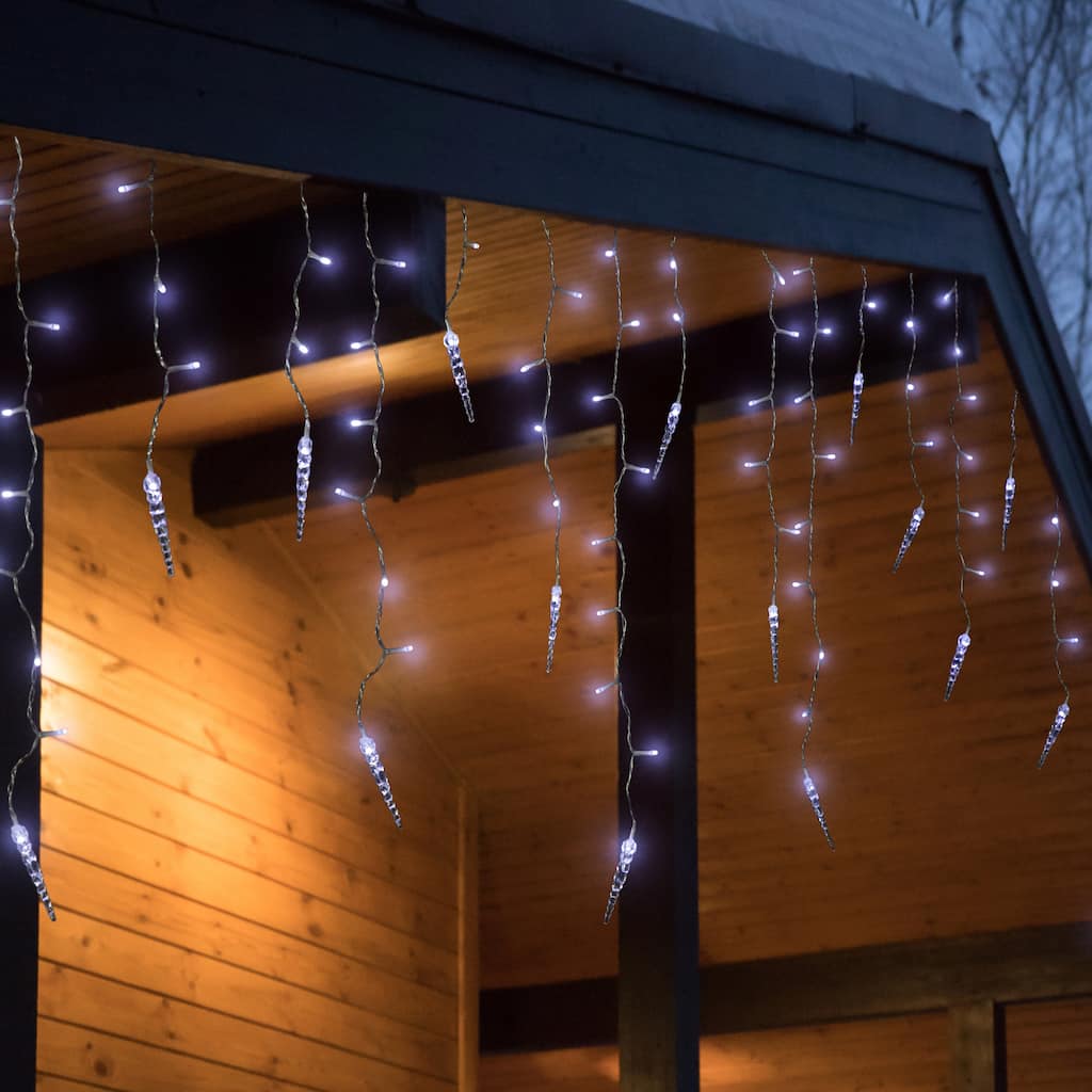 360 Count Ice Pillars Christmas Icicle Light Set - Pure White LED Lights Clear Wire - 29.5'