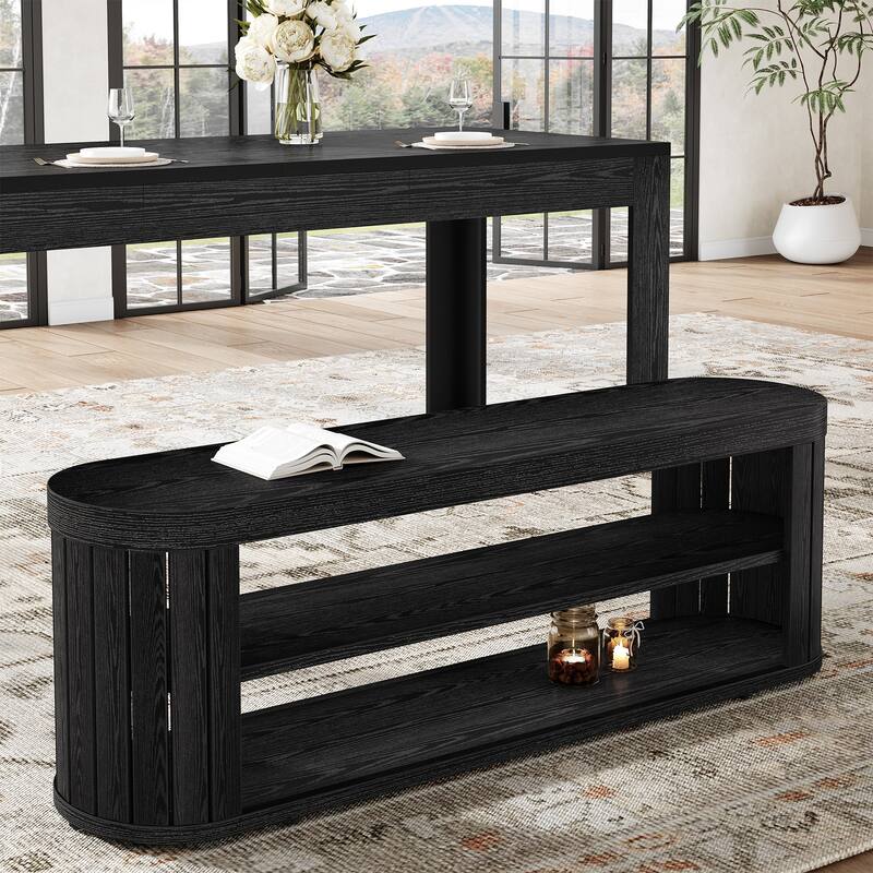 47.2" Entryway Bench with 2-Tier Shoe Storage, Farmhouse Dining Bench