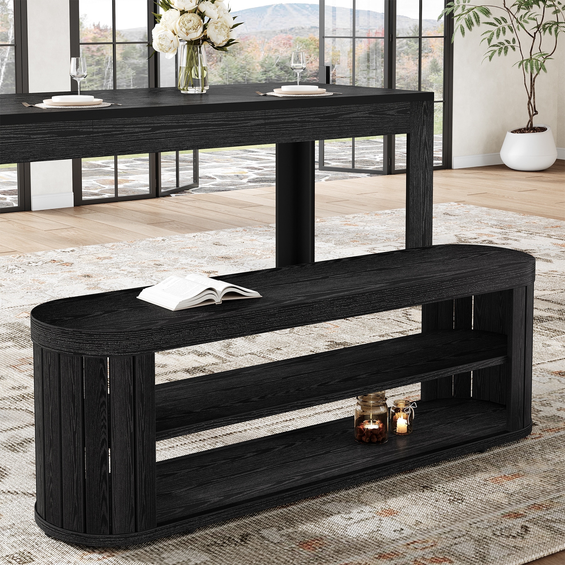 Wooden Entryway Dining Bench with Shoe Storage, Bedroom Hallway Living Room End of Bed Stool Accent Bench