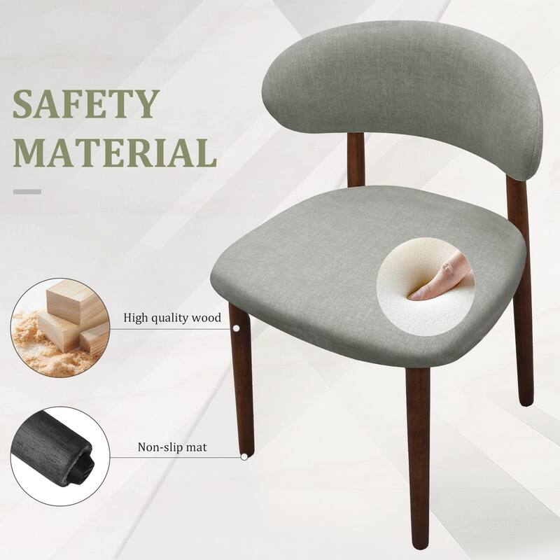 Flannelette Upholstered Dining Chair with Walnut Solid Wood Legs, Armless Chair Set of 2 for Kitchen, Restaurant, Living