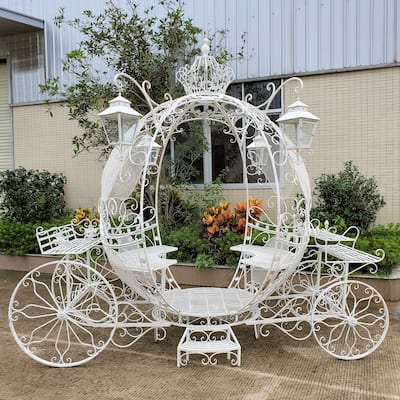 Large Round Cinderella Carriage in Antique White "The Luciana"