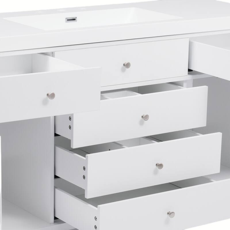 60" Large Rattan Bathroom Vanity Cabinet with SMC Sink