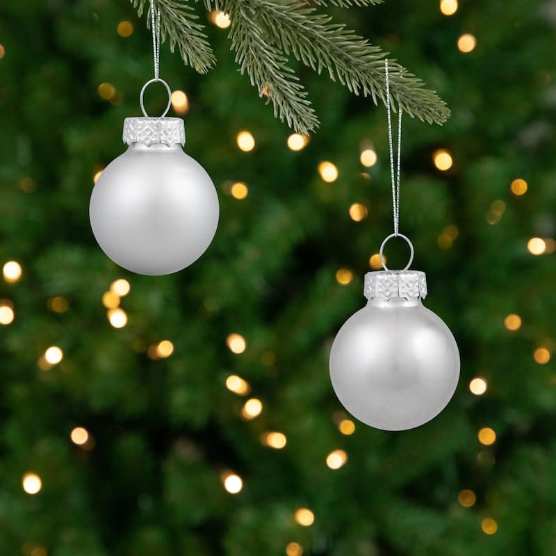 Shiny and Matte Glass Ball Christmas Ornaments - 2.5" - Silver - 40ct