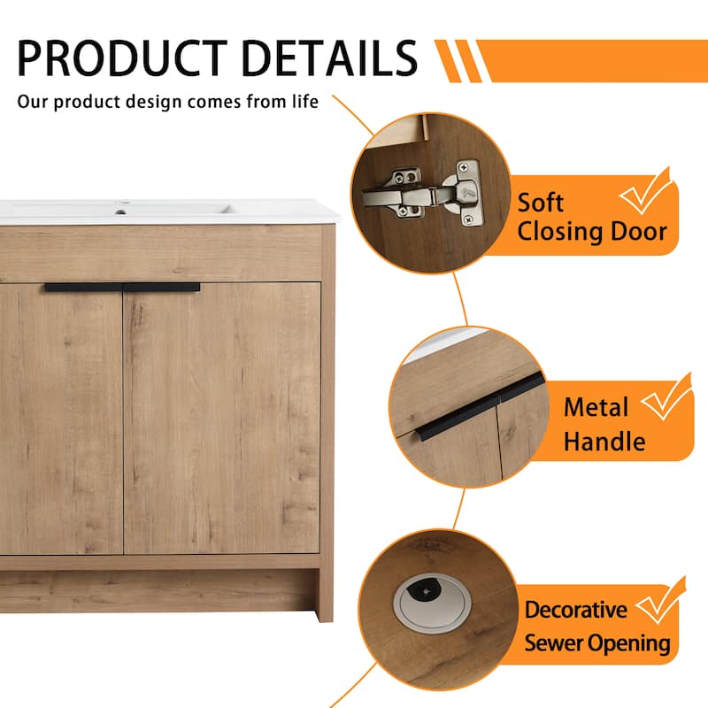 Bathroom Vanity With Sink In 24/30/36 Inch, Freestanding Bathroom Vanity With Soft Close Door and Adjustable Shelf