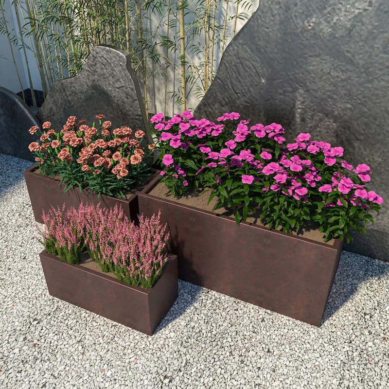 Bloom 3-Piece Rectangular Fiberstone and MGO Clay Planter Pot Set