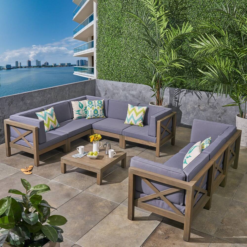 Brava 9-piece Acacia Wood Sectional Sofa Set by Christopher Knight Home