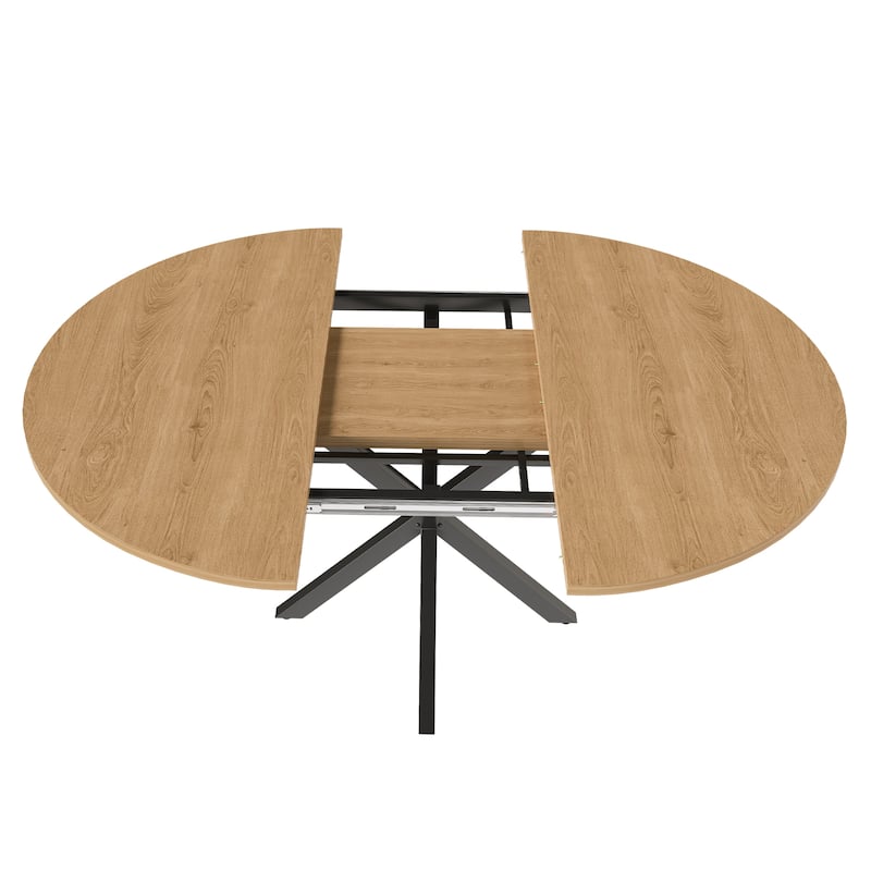 Roomfitters Extendable Round Dining Table for 2-6, 43 to 58 Inch Wood Veneer Expandable Table, Carbon Steel Base, Oak Finish
