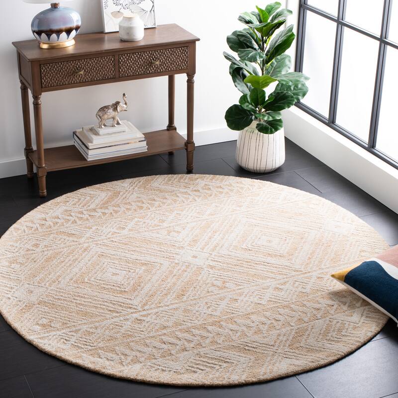 SAFAVIEH Handmade Metro Symela Boho Moroccan Wool Rug - 6' Round - Gold/Ivory
