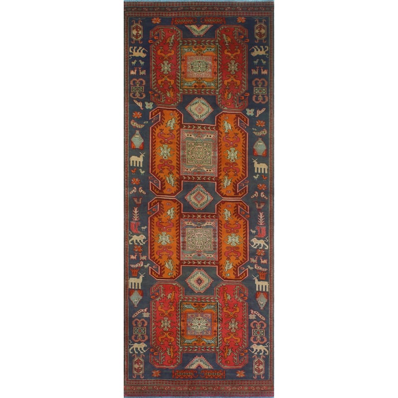 Fine Vintage Distressed Jamel Navy/Red Runner - 4'1" x 11'0"